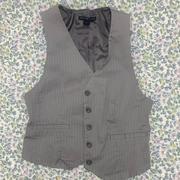 GAP grey dress vest with thin white vertical stripes. Used. - Picture 1 of 2